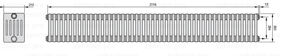 Схема (чертеж) Радиатор Zehnder Charleston 6035/46 №7610 Белый глянцевый RAL 9016